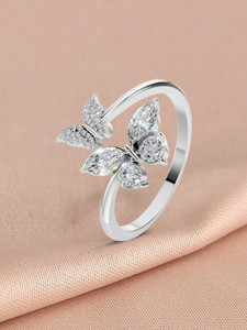 Miss Highness 925 Pure Silver Butterfly Ring for Women, Adjustable Size, Gift for Her Sterling Silver Cubic Zirconia Rhodium Plated Ring