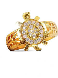 Xyne Gold Plated Stoned Animal Charm Turtle Tortoise Kachua Good Luck Band Fancy Fashion Finger Ring Gift Jewelry for Men and Women Brass Gold Plated Ring