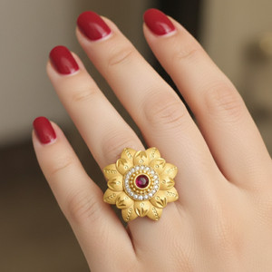 PSJEWELL ELEGANT DESIGN DAILY USE 1 GRAM GOLD PLATED ADJUSTABLE RING FOR GIRLS & WOMEN Brass Cubic Zirconia, Ruby Gold Plated Ring