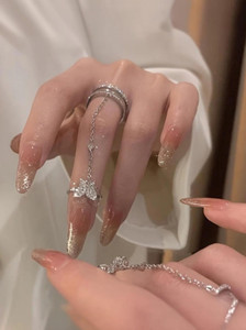 AKISON JEWELS Butterfly chain Ring For Women Girls Korean Ring Western Ring fashion stylish Alloy Cubic Zirconia, Crystal Chain Ring - Single Finger