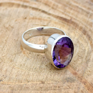 RATAN BAZAR Amethyst 4.8cts or 5.25ratti silver plated Ring For Unisex Alloy Amethyst Silver Plated Ring