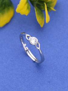YELLOW CHIMES Valentine Special White Crsytal Adjustable Silver Proposal for Women Alloy Crystal Platinum Plated Ring