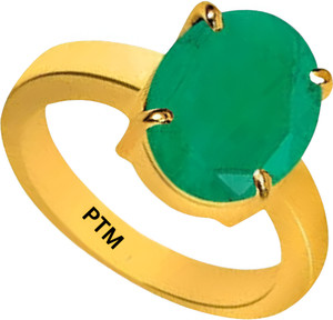 PTM Natural Emerald (Panna) Gemstone 7.25 Ratti or 6.60 Carat for Male and Female Panchdhatu 22K Gold Plated Alloy Ring