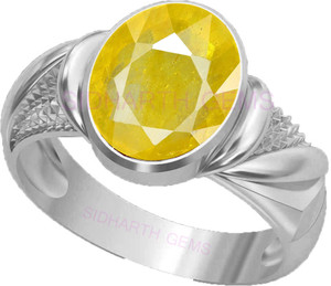 Sidharth Gems 11.25 Ratti Natural Yellow Sapphire Pukhraj Gemstone Stone Ring Brass Sapphire Silver Plated Ring