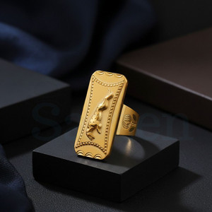 Saizen Jaguar Engraved IGP Original Gold-Plated Statement Ring for Men & Boys Stainless Steel Gold Plated Ring
