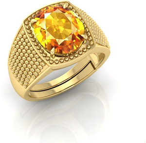TODANI JEMS 14.25 Ratti Pukhraj Gemstone Adjustable Ring With Lab CertificateFE Metal Sapphire Gold Plated Ring