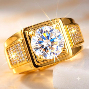 LITHISA Diamond Gold Adjustable Men And Boys Ring Alloy Cubic Zirconia Gold Plated Ring