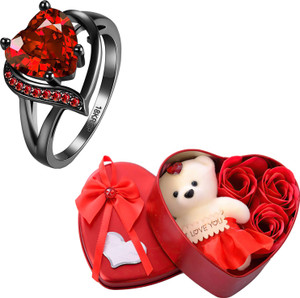 Thrillz Valentine Gifts For Girlfriend Heart Silver Ring For Women Girls Heart Box Gifts Stainless Steel Crystal Silver Plated Ring