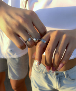 Fashion Frill Magnetic Heart Valentine Special Silver Couples Ring For Girls Women Men Boys . Alloy Silver Plated Ring Set