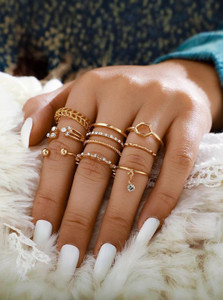 Vembley Golden Ring Set For Women AD Adjustable Ring For Girls Combo of 8 Alloy Gold Plated Ring Set