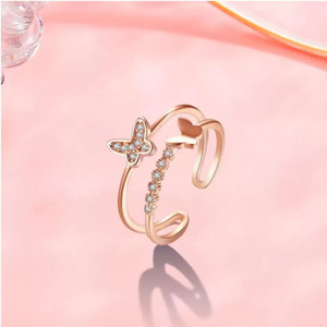 Adore Jewels Valentine Special Sizzling Bejeweled Rose Gold Double Butterfly Ring Brass Cubic Zirconia Ring