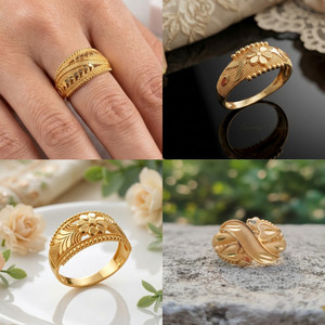 MIRAL 4 Pcs Keri Kardo 2 Cross Puspa Gold Ring For Women Alloy Gold Plated Ring