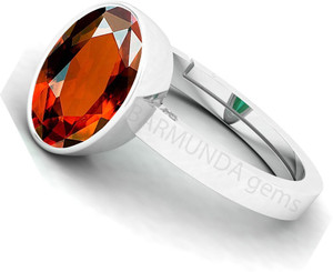 barmunda gems 7.25 -7.50 Ratti Hessonite Gomed Gemstone German Silver Ring Metal Garnet Rhodium Plated Ring