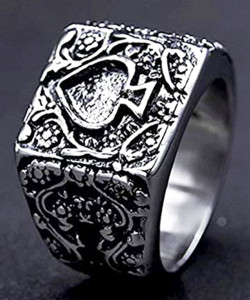 YELLOW CHIMES Stainless Steel Silver Black Design Band Ring for Men and Boys Stainless Steel Ring