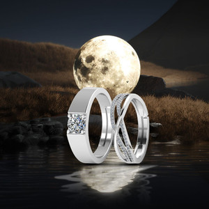 Miss Highness 925 Pure Silver Rings for Men and Women, Adjustable Free Size, Gift for Couple Sterling Silver Cubic Zirconia Rhodium Plated Ring Set