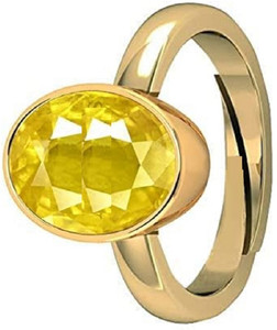 SREYADE 9.25 Ratti 8.25 Carat Certified AAA++ Quality Natural Yellow Sapphire Pukhraj Brass Sapphire Gold Plated Ring