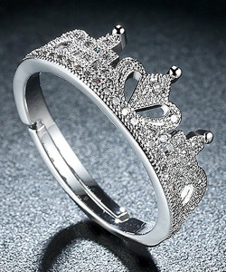 YELLOW CHIMES Adjustable Crystal Silver Toned Crown Shaped for Women Metal Rhodium Plated Ring