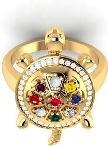 SIDHGEMS Navaratan Kachua Ring Natural Navgrah Stone Adjustable Brass Gold Plated Ring