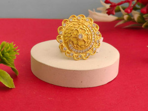 Kesvi 1 GRAM GOLD PLATED ADJUSTABLE RING FOR GIRLS & WOMEN Brass Cubic Zirconia Gold Plated Ring
