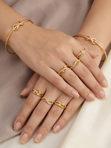 brado jewellery 6 Finger Ring Combo Set with Bangle for Women & Girls Brass Diamond Gold Plated Ring