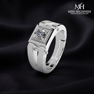 Miss Highness Men’s Square Diamond Ring in 925 Sterling Silver | Rhodium Plated Silver Ring Sterling Silver Cubic Zirconia Rhodium Plated Ring