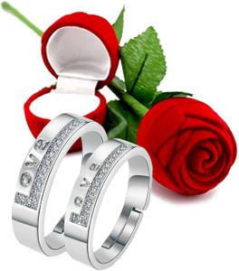 SILVER SHINE Adjustable proposal couple ring For Men And Women Alloy Silver Plated Ring