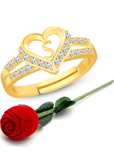Heer Collection Heart Alphabet 'S' Valentine Promise Propose Engagement Wedding Anniversary Brass, Stainless Steel, Copper, Alloy Cubic Zirconia Gold Plated Ring