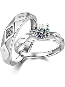 SILVOSWAN Valentine Gifts Couple Rings for Girls and Boys Propose day Gift Metal Cubic Zirconia Platinum Plated Ring Set