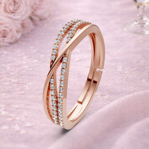 Miss Highness 925 Silver Rose Gold Triple Crossover Ring for Women, Adjustable, Gift for Her Sterling Silver Cubic Zirconia Gold Plated Ring