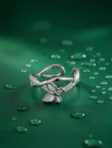 Glamshe Silver Butterfly AD Stone Adjustable korean Design Ring for Girl and Women Stainless Steel Cubic Zirconia Silver Plated Ring