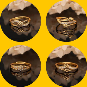 brado jewellery Combo of 4 Gold Plated Finger Rings Brass Diamond Gold Plated Ring Set