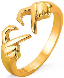 Shopping Dust Golden Geometric Palm Love Gesture Couple Hands Than Heart Finger Thumb Ring Alloy Gold Plated Ring