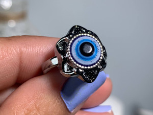 Sunshine Creations Unique & Stylish Flower Design Evil Eye Ring For Girls & Women Stainless Steel Silver Plated Ring