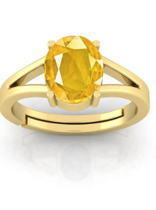 Ringry Yellow Sapphire Gemstone Gold Plated Ring With Lab Certificate For Men & Women Brass Sapphire Gold Plated Ring