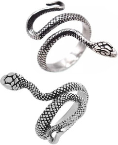 vs unique collections (2 Pcs) Silver Adjustable Mahakal Reptile Serpent Cobra Snake Thumb Finger Ring Metal Silver Plated Ring