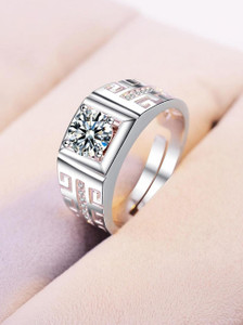 Karishma Kreations Rings for men boys boyfriend Adjustable Silver ring Ad Cz American diamond Brass, Stainless Steel, Copper, Brass, Steel, Alloy Cubic Zirconia, Diamond, Crystal Rhodium, Silver, Titanium Plated Ring