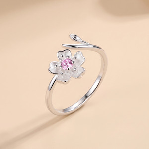 MYKI Beautiful Girly Pink Stone Silver Adjustable Ring For Women & Girls Stainless Steel Sterling Silver Plated Ring