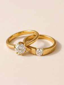 Ceylonmine01 Premium Gold Plated Couple Rings with Solitaire Design – Ideal for Couples Stone Zircon Gold Plated Ring