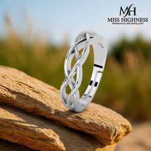 Miss Highness 925 Sterling Silver Infinity Braid Ring for Men's | Rhodium Plated Silver Ring Sterling Silver Cubic Zirconia Rhodium Plated Ring