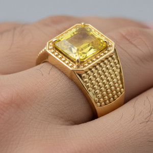 BajariyaFashions Pukhraj 10.25 Ratti (Yellow Sapphire Look) Gemstone Ring for Men Crystal Sapphire Gold Plated Ring