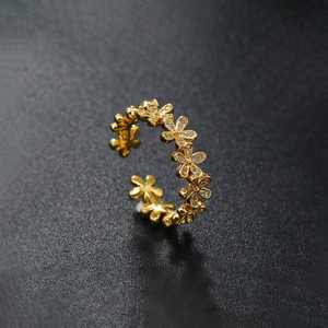 Lady Raiment Gold Plated Anti Tarnish Stainless Steel Floral Themed Adjustable Finger Ring Stainless Steel Zircon Gold Plated Ring