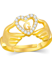 Kanak Jewels Heart Name Initial letter G valentine for girls cubic zirconia goldplated ring Brass Cubic Zirconia Gold Plated Ring