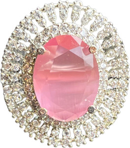 Zoey Light Pink American Diamond Cocktail Ring for Girls & Women Alloy Cubic Zirconia Silver Plated Ring