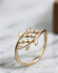 Vaynora Jewels Women Gold Plated Leaf Design Adjustable Ring with American Diamond Copper Crystal Gold Plated Ring