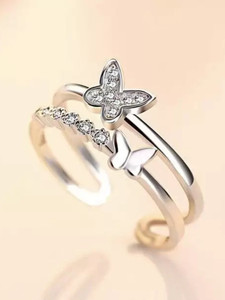 P. R. PRINTS Butterfly Ring Girl and Women (Adjustable) Stainless Steel Cubic Zirconia Silver Plated Ring