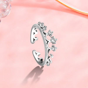 MYKI Glamorous Crown Adjustable rings For Women & Girls Stainless Steel Swarovski Crystal 24K White Gold Plated Ring