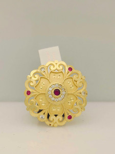 SHe's jewels Traditional 1 Gram Gold-Finish Ring with Ruby & CZ Stones for Festive Occasions Brass Gold Plated Ring