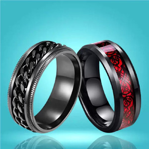 zebisco black ring black chain spinner ring black,red tungsten ring ring for men Alloy, Stainless Steel, Zinc Ring