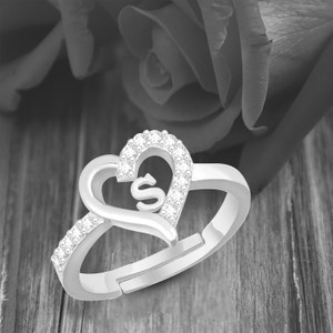Kanak Jewels Valentine Gift Initial Letter S ring for Girls stylish design Silver plated ring पीतल क्यूबिक ज़िरकोनिया सिल्वर प्लेटेड रिंग
