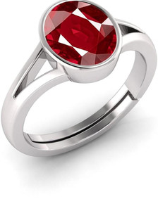 TODANI JEMS 14.25 Ratti Natural Ruby Manik Birthstone/Astrology/Rashi Ratan Adjustable Metal Ruby Silver Plated Ring